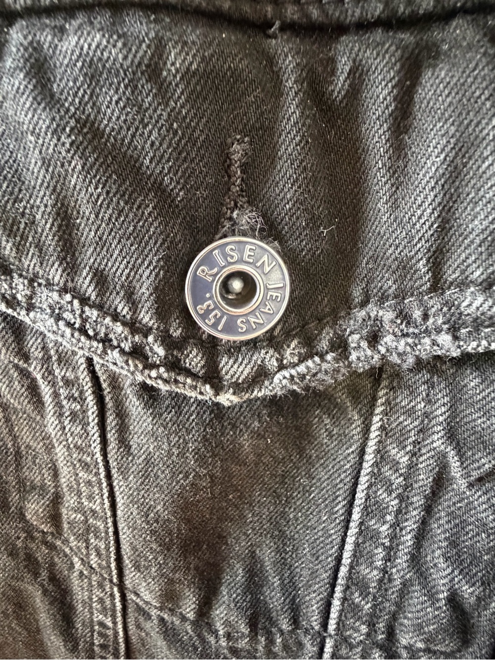RISEN | Black Distressed Denim Trucker Jacket | Size Medium - Picture 7 of 10